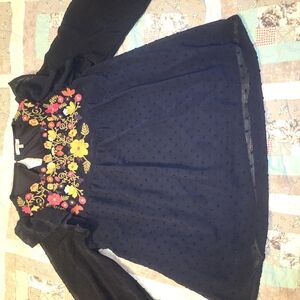 Blue Blouse with Floral Embroidery